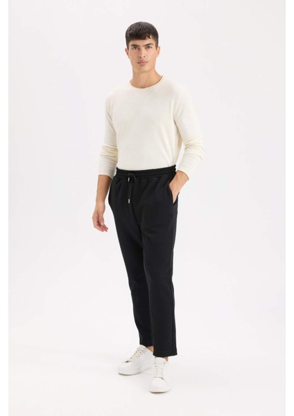 Siyah Eşofman Altı Twill Slim Fit Dar Kesim Beli Bağcıklı Cepli Düz Paça D9708AX24AU