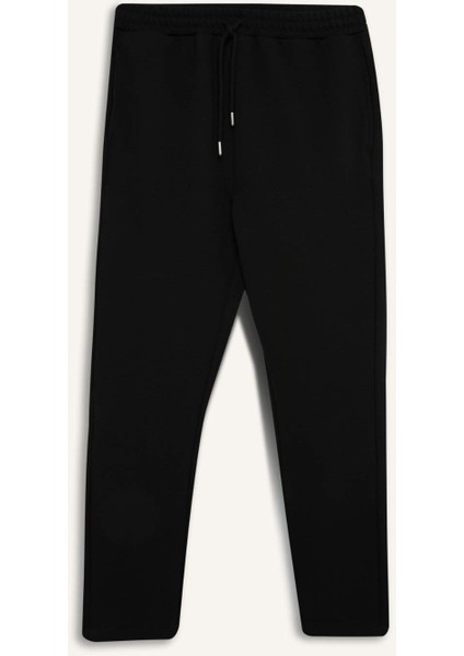 Siyah Eşofman Altı Twill Slim Fit Dar Kesim Beli Bağcıklı Cepli Düz Paça D9708AX24AU