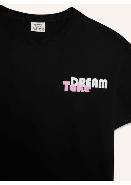 Kız Çocuk Relax Fit Sırt Baskılı Bisiklet Yaka Kısa Kollu Tişört E0354A825SM