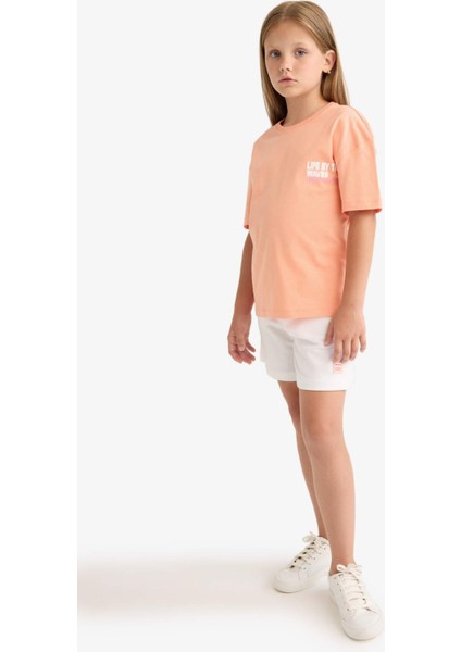 Kız Çocuk Relax Fit Bisiklet Yaka Sırt Baskılı Kısa Kollu Tişört E0354A825SM