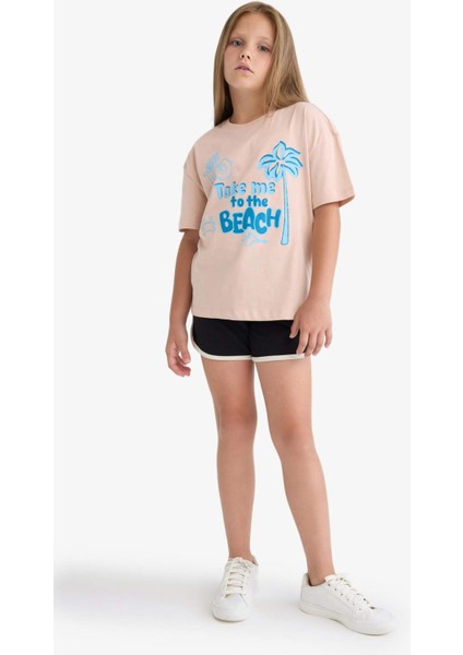 Kız Çocuk Beli Lastikli Basic Düz Şort