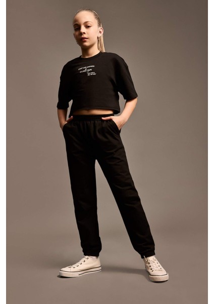 Kız Çocuk 2'li Takım Baskılı Kısa Kollu Tişört Beli Paçası Lastikli Eşofman Altı Z8983A625SM