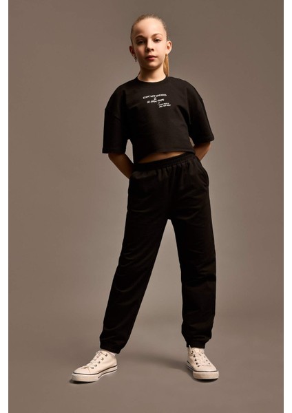 Kız Çocuk 2'li Takım Baskılı Kısa Kollu Tişört Beli Paçası Lastikli Eşofman Altı Z8983A625SM