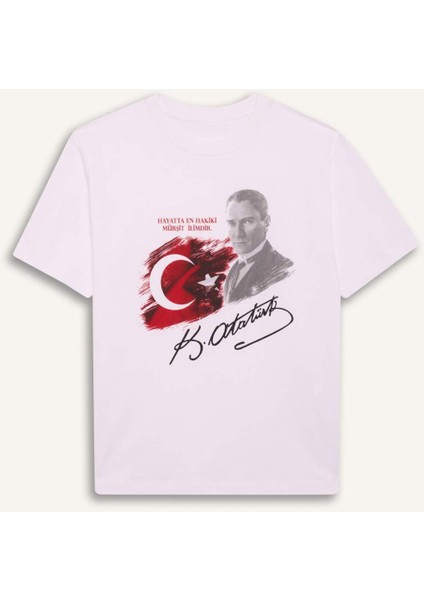 Erkek Çocuk 29 Ekim Cumhuriyet Bayramı Bisiklet Yaka Atatürk Baskılı Kısa Kollu Tişört E0812A825SM