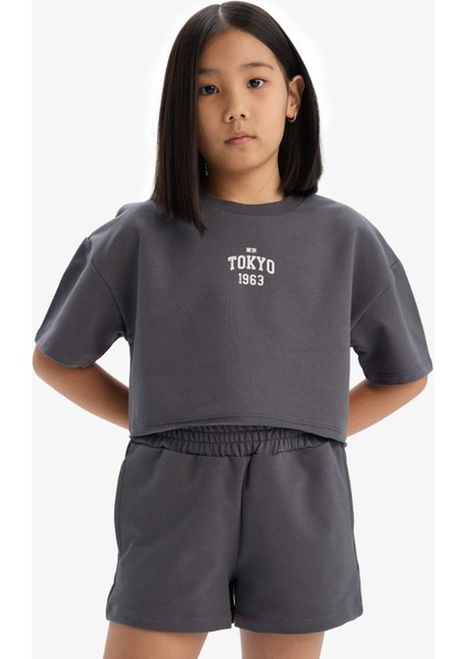 Kız Çocuk 2'li Takım Baskılı Kısa Kollu Tişört Şort E0730A825SM