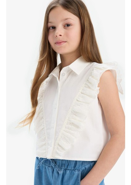 Kız Çocuk Crop Pamuklu Kolsuz Gömlek E0448A825SM