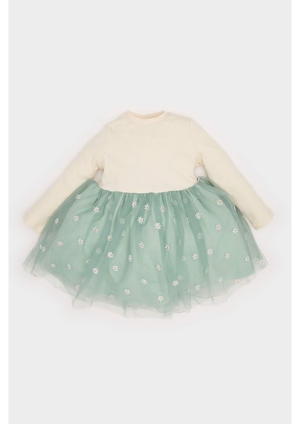 Kız Bebek Çiçekli Uzun Kollu Tül Elbise D9327A525SP