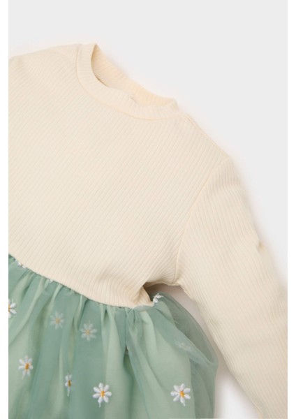 Kız Bebek Çiçekli Uzun Kollu Tül Elbise D9327A525SP