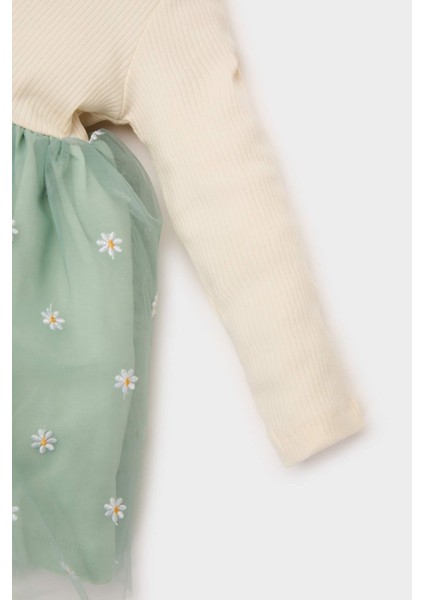 Kız Bebek Çiçekli Uzun Kollu Tül Elbise D9327A525SP