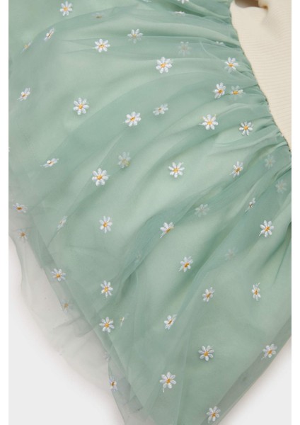 Kız Bebek Çiçekli Uzun Kollu Tül Elbise D9327A525SP