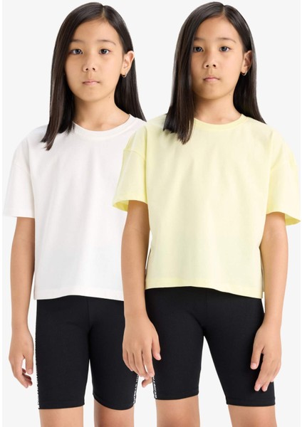 Kız Çocuk Relax Fit Bisiklet Yaka 2'li Kısa Kollu Tişört D9435A825SM