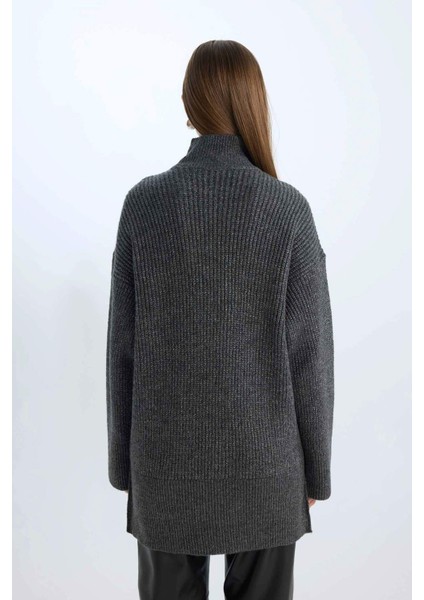 Regular Fit Balıkçı Yaka Basic Düz Triko Kazak Tunik B6376Ax24Wn