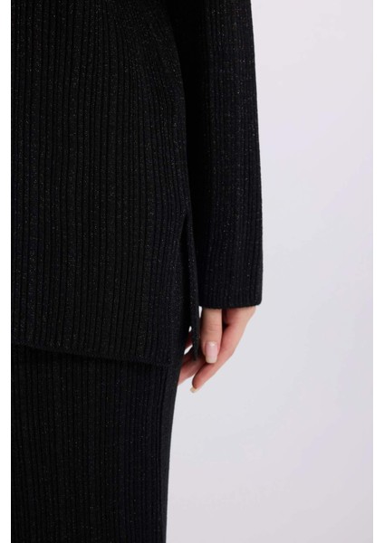 Relax Fit Bisiklet Yaka Basic Düz Triko Kazak Tunik