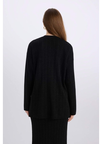 Relax Fit Bisiklet Yaka Basic Düz Triko Kazak Tunik