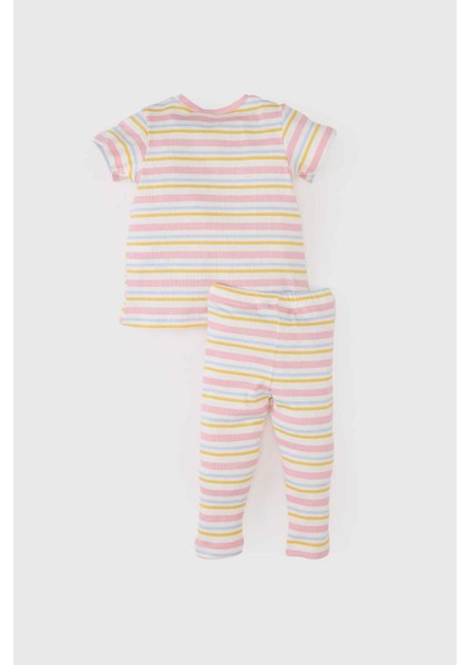 Kız Bebek Disney Mickey & Minnie Pijama Takımı Fitilli Kaşkorse Kısa Kollu Üst Beli Lastikli Uzun Alt E0767A525SM