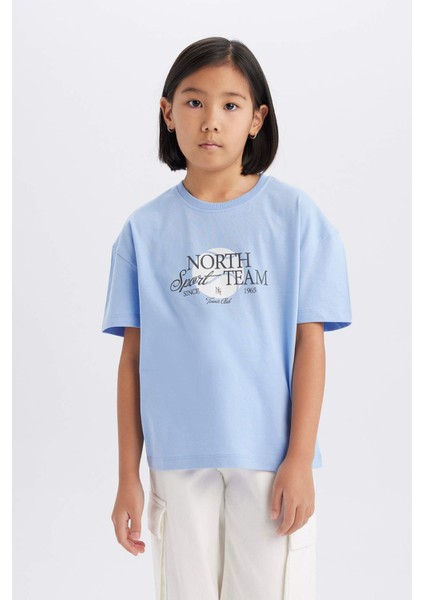 Kız Çocuk Relax Fit Bisiklet Yaka Baskılı Kısa Kollu Tişört E0355A825SM