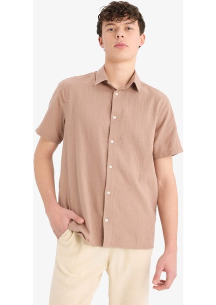 %100 Pamuk Regular Fit Polo Yaka Yazlık Kısa Kollu Gömlek D8613AX25SM