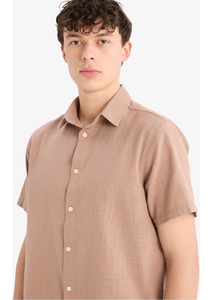 %100 Pamuk Regular Fit Polo Yaka Yazlık Kısa Kollu Gömlek D8613AX25SM