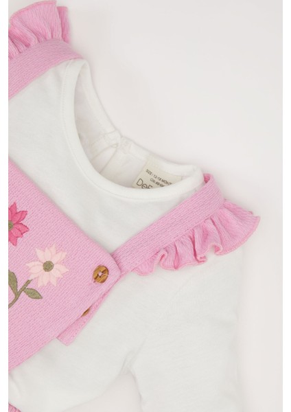 Kız Bebek 2'li Takım Uzun Kollu Üst Askılı Salopet Elbise