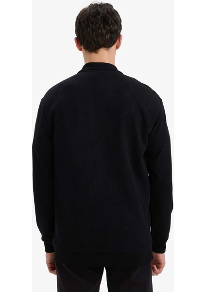 Comfort Fit Dik Yaka Dokulu Yarım Fermuarlı Waffle Sweatshirt D7543AX25SP