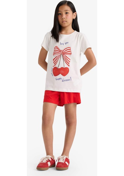 Kız Çocuk Pijama Takımı Baskılı Kısa Kollu Üst Beli Lastikli Şort E0667A825HS