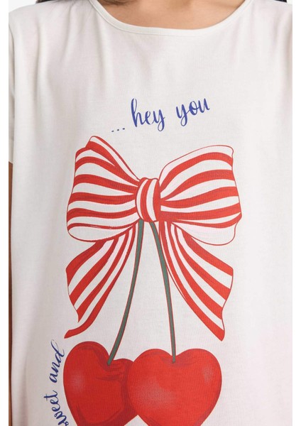 Kız Çocuk Pijama Takımı Baskılı Kısa Kollu Üst Beli Lastikli Şort E0667A825HS