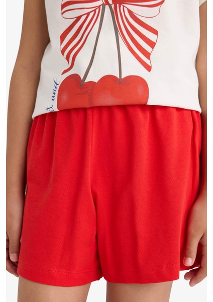 Kız Çocuk Pijama Takımı Baskılı Kısa Kollu Üst Beli Lastikli Şort E0667A825HS