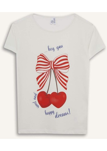 Kız Çocuk Pijama Takımı Baskılı Kısa Kollu Üst Beli Lastikli Şort E0667A825HS