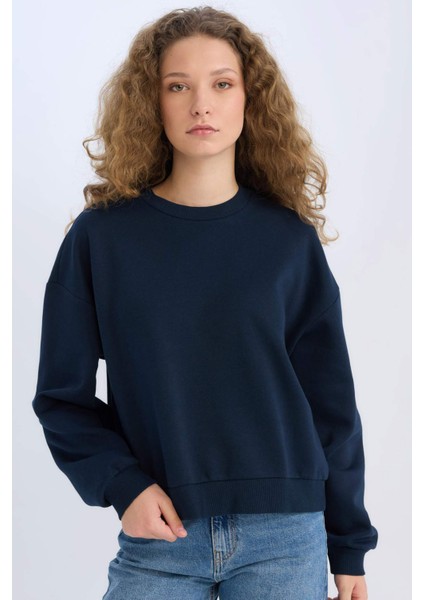 Regular Fit Bisiklet Yaka Kalın Basic Düz Sweatshirt D6645AX24WN