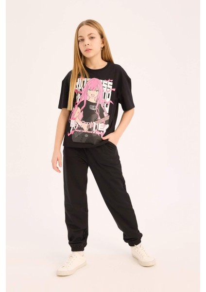 Kız Çocuk Relax Fit Bisiklet Yaka Baskılı Kısa Kollu Tişört E0353A825SM