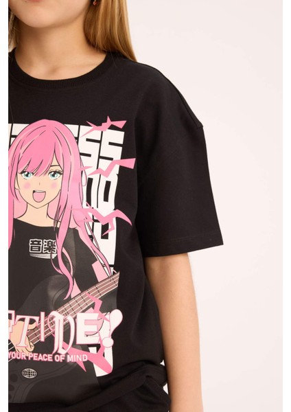 Kız Çocuk Relax Fit Bisiklet Yaka Baskılı Kısa Kollu Tişört E0353A825SM