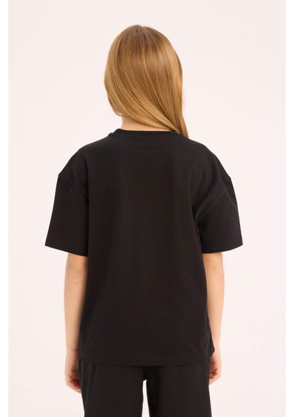 Kız Çocuk Relax Fit Bisiklet Yaka Baskılı Kısa Kollu Tişört E0353A825SM