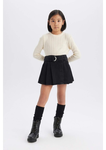 Kız Çocuk Kemerli Jean Şort Etek D7680A825Sp