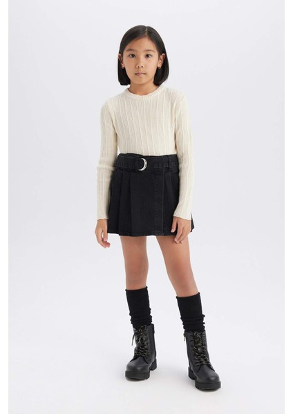 Kız Çocuk Kemerli Jean Şort Etek D7680A825Sp