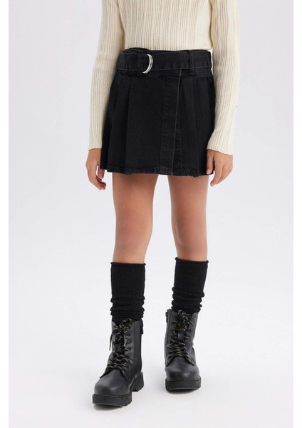 Kız Çocuk Kemerli Jean Şort Etek D7680A825Sp