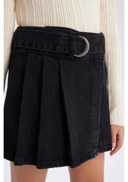 Kız Çocuk Kemerli Jean Şort Etek D7680A825Sp