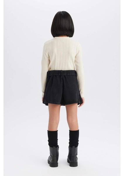 Kız Çocuk Kemerli Jean Şort Etek D7680A825Sp