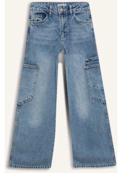 Kız Çocuk Wide Leg Kargo Geniş Paça Jean Pantolon D7386A825SM