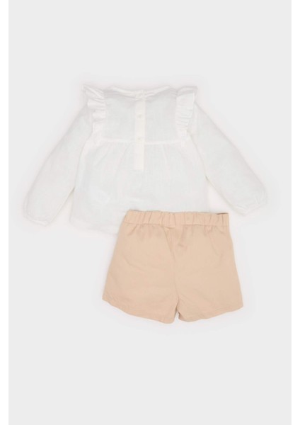 Kız Bebek 3'lü Takım Uzun Kollu Üst Beli Lastikli Şort Etek Külotlu Çorap D9318A525SP