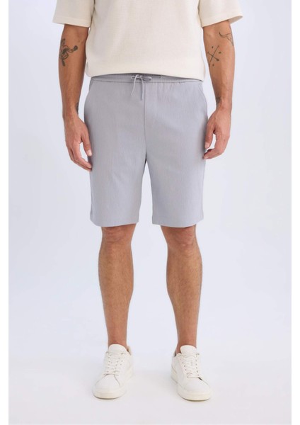 Regular Fit Beli Bağcıklı Dokulu Bermuda Şort D9451AX25SP