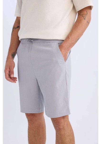 Regular Fit Beli Bağcıklı Dokulu Bermuda Şort D9451AX25SP