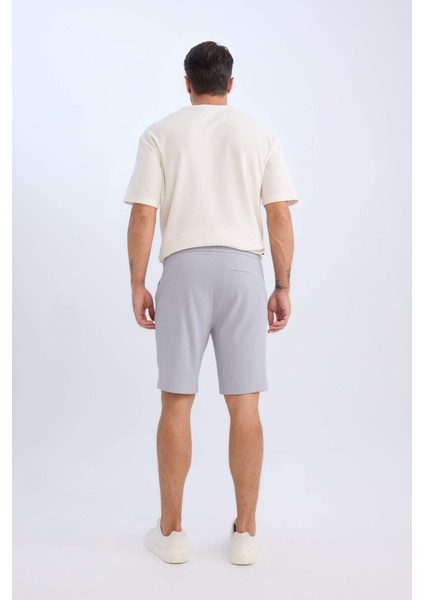 Regular Fit Beli Bağcıklı Dokulu Bermuda Şort D9451AX25SP