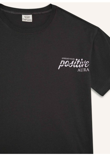 Kız Çocuk Oversize Geniş Kalıp Bisiklet Yaka Sırt Baskılı Kısa Kollu Tişört E0367A825SM