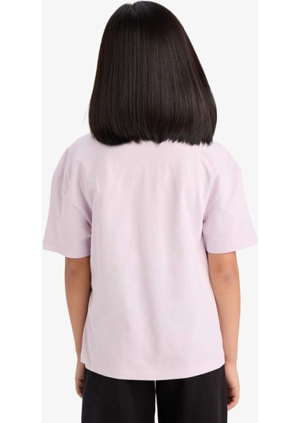 Kız Çocuk Relax Fit Bisiklet Yaka Baskılı Kısa Kollu Tişört E0353A825SM