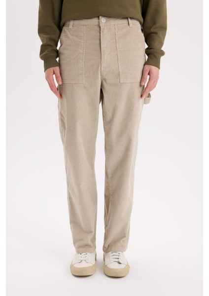 Kadife Pantolon Wide Leg Bol Rahat Kesim Cepli Düz Paça C9015AX24WN