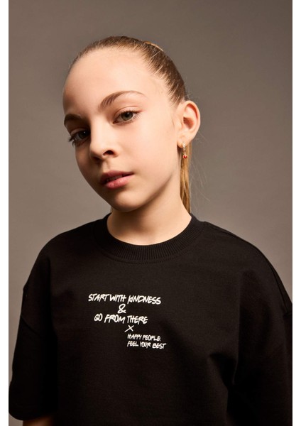 Kız Çocuk 2'li Takım Baskılı Kısa Kollu Tişört Beli Paçası Lastikli Eşofman Altı Z8983A625SM