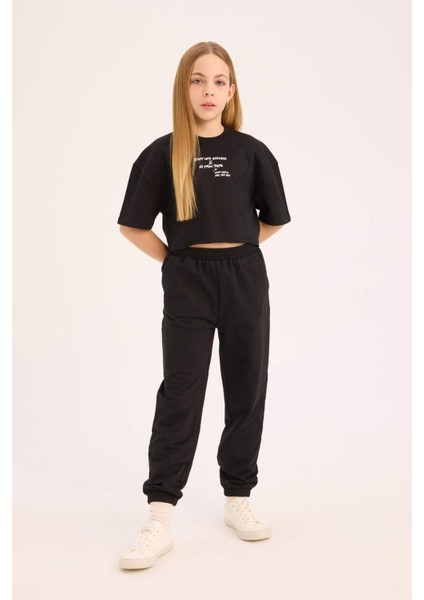 Kız Çocuk 2'li Takım Baskılı Kısa Kollu Tişört Beli Paçası Lastikli Eşofman Altı Z8983A625SM