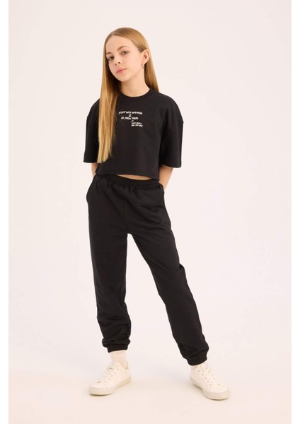 Kız Çocuk 2'li Takım Baskılı Kısa Kollu Tişört Beli Paçası Lastikli Eşofman Altı Z8983A625SM