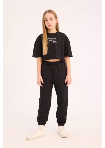 Kız Çocuk 2'li Takım Baskılı Kısa Kollu Tişört Beli Paçası Lastikli Eşofman Altı Z8983A625SM