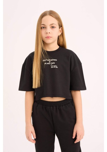 Kız Çocuk 2'li Takım Baskılı Kısa Kollu Tişört Beli Paçası Lastikli Eşofman Altı Z8983A625SM